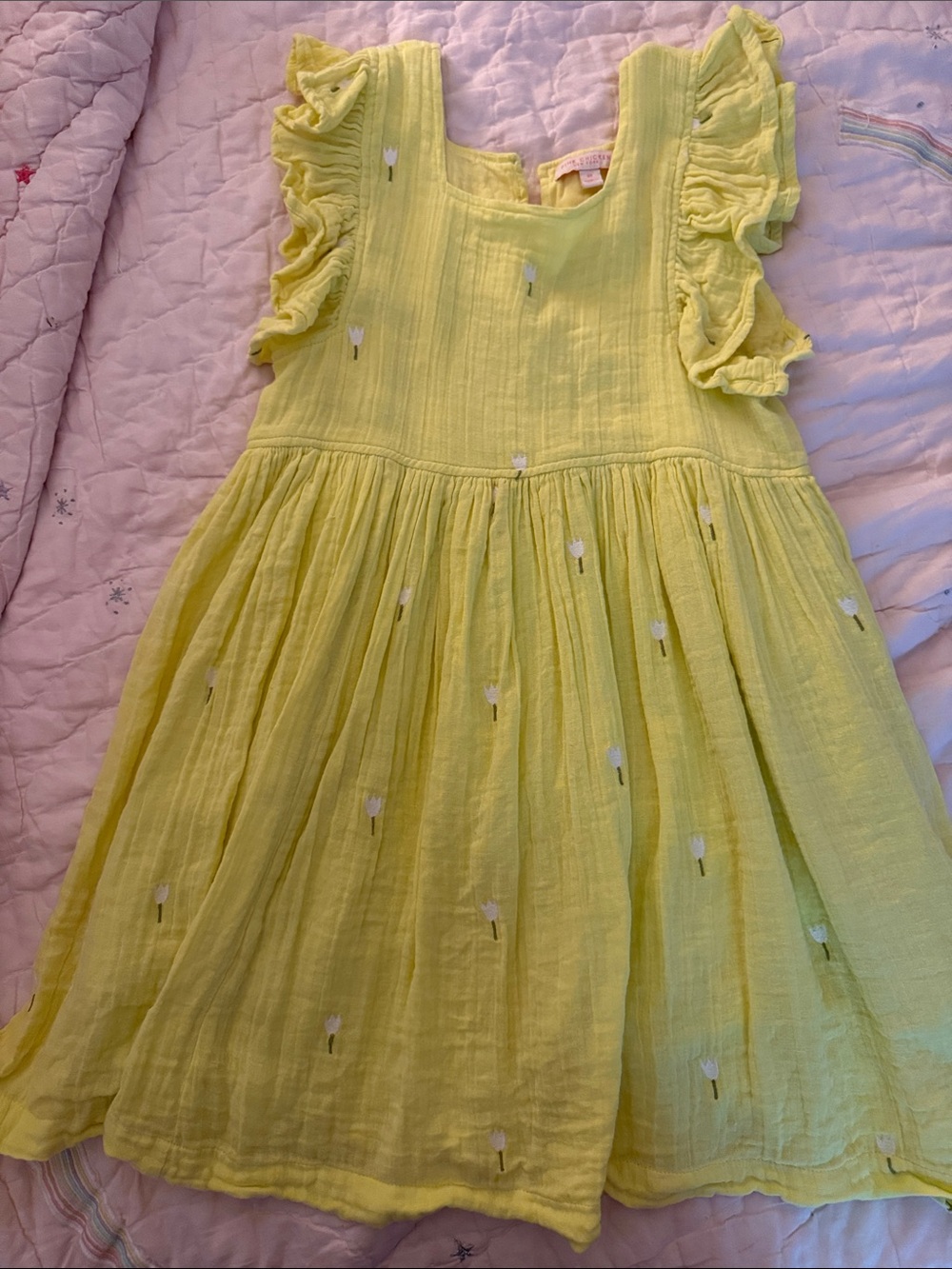 Pink Chicken Yellow Ruffle Sleeve Kids Dress